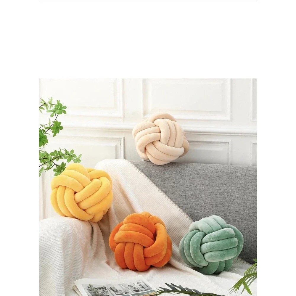 4 Pcs Knot Pillow , 8.7 Inches Soft Home Decorative Round Throw Pillow Handma...